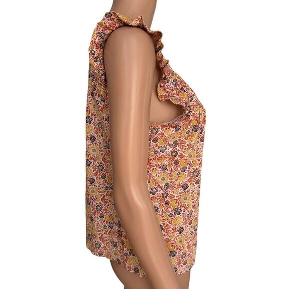 Loft Island Floral Ruffle Henley Top blouse 100% cotton size M - Picture 3 of 8